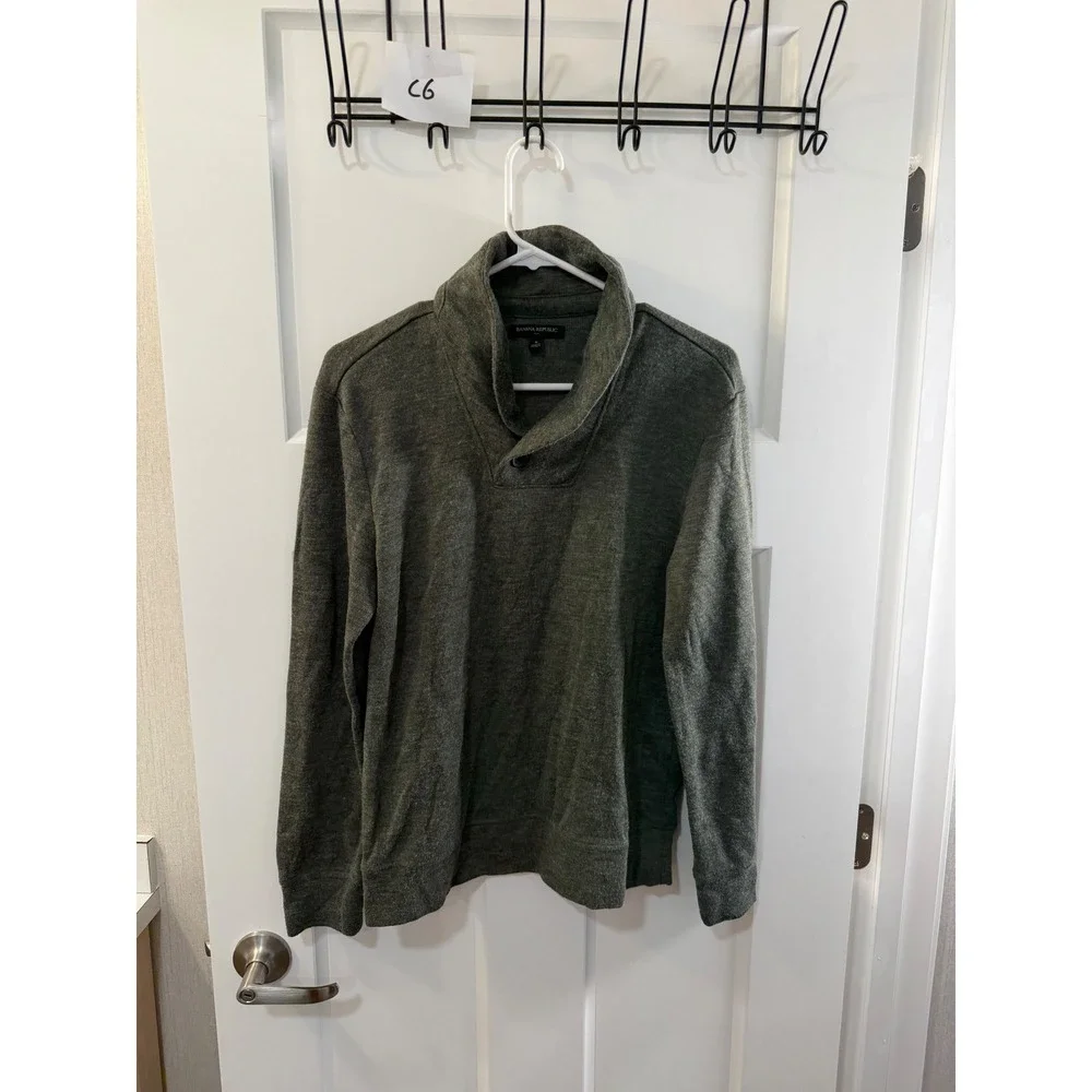 Banana‎ Republic Mens Shawl Collar Pullover Sweater Heathered Olive Green Small